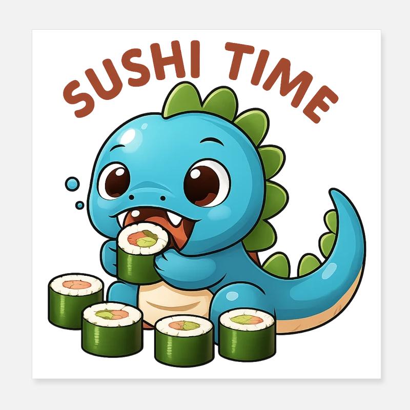 Cute dinosaur with sushi theme Poster 8" x 8" (20x20 cm)
