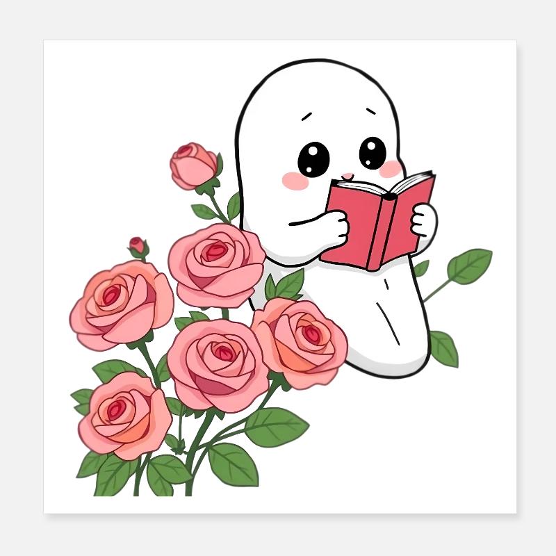 Gespenst liest ein Buch Poster 20x20 cm