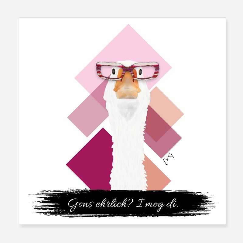 JvG Gans "Gons ehrlich? I mog di." - Poster 20x20 cm - Weiß