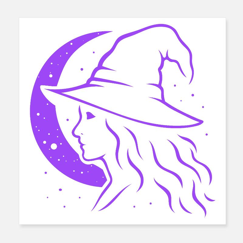 Witch Silhouette Moon Witchcore Motif Poster 8" x 8" (20x20 cm)