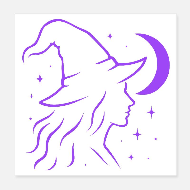Silhouette de sorcière lune Witchcore Motif Poster 20 x 20 cm