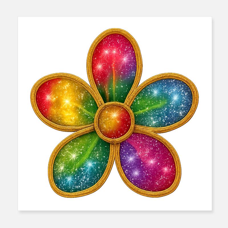 Galactic flower ring with colorful sparkles Poster 8" x 8" (20x20 cm)