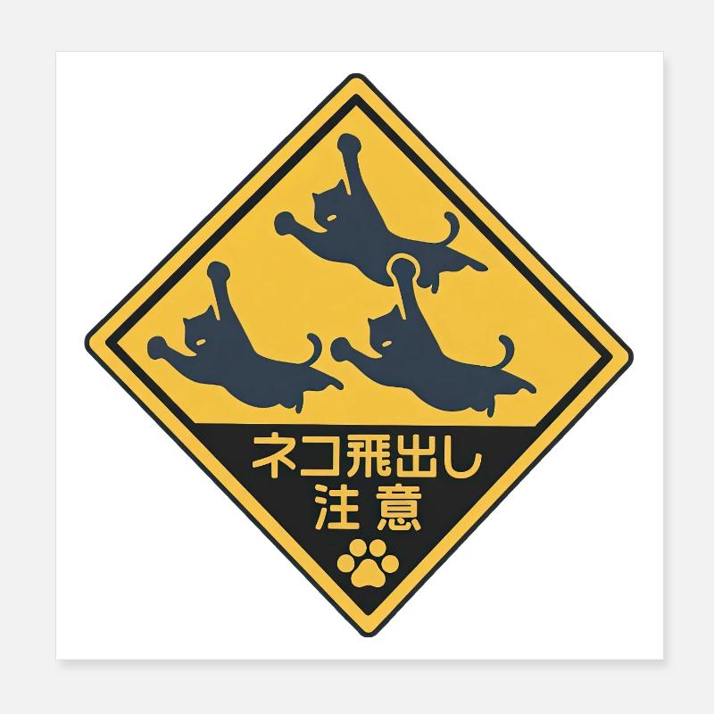 Humorous Flying Cat Panel Poster 8" x 8" (20x20 cm)