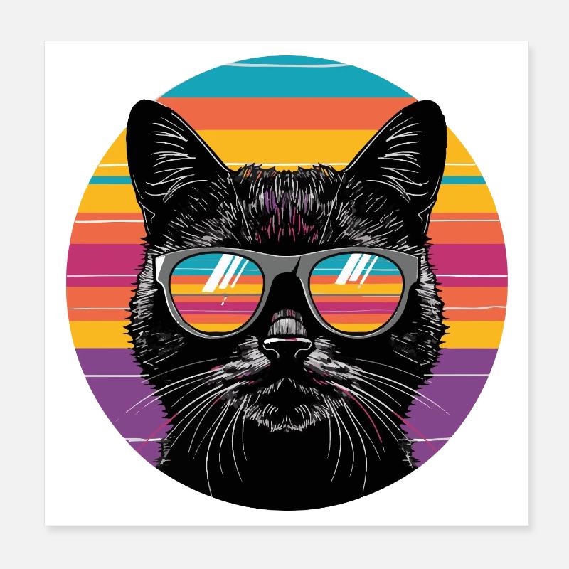 Cool Cat Portrait with Sunglasses Poster 8" x 8" (20x20 cm)