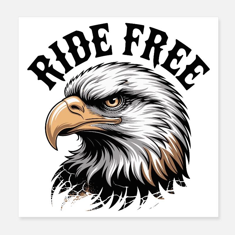 Emblème gratuit de l’Eagle Head Ride - Poster 20 x 20 cm - blanc
