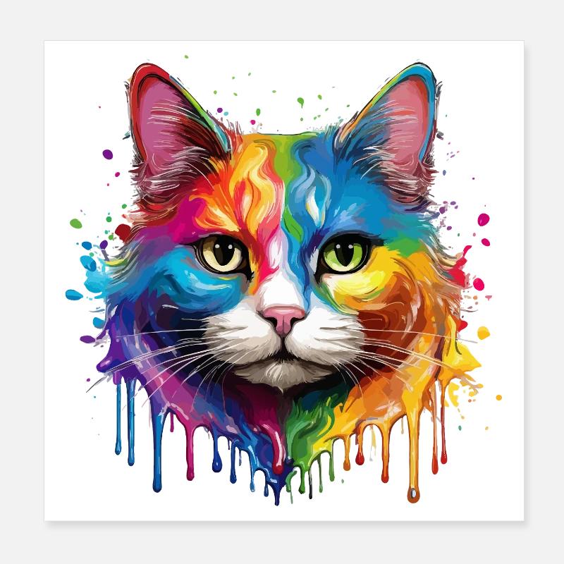 Regenbogenkatze Aquarellportrait - Poster 20x20 cm - Weiß
