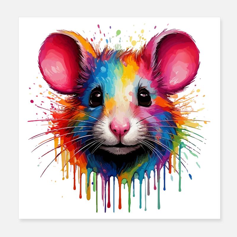 Regenbogenmaus Kopf - Poster 20x20 cm - Weiß