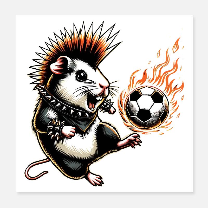 Cochon d’Inde punk avec ballon de football brûlant Poster 20 x 20 cm