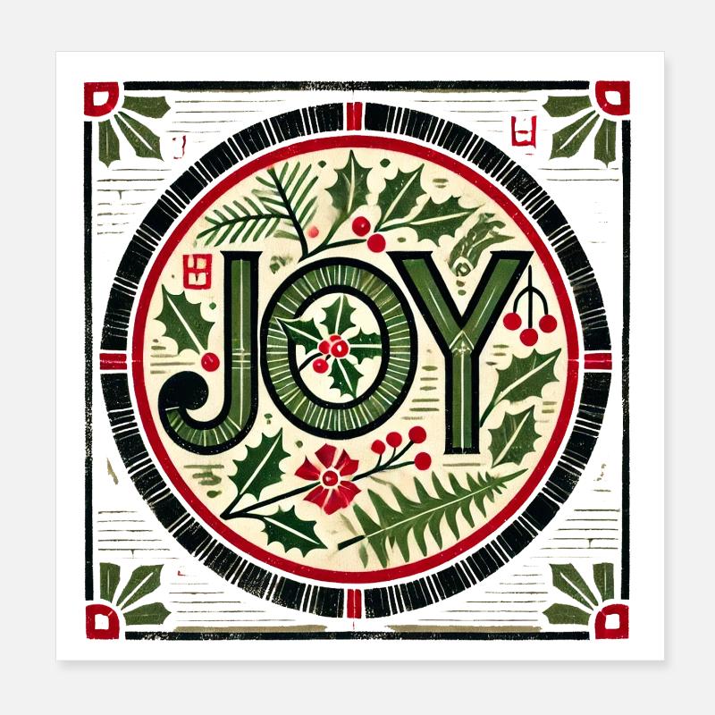 Joy Roundel Holly Wreath Poster 8" x 8" (20x20 cm)