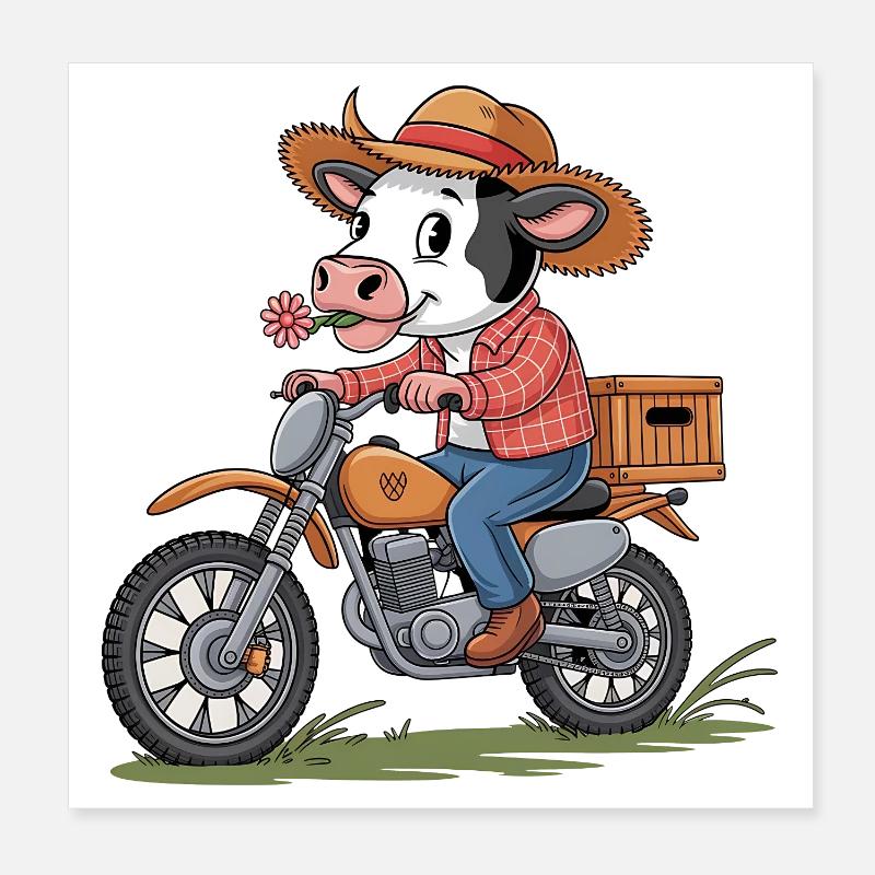 Vache aventureuse à moto Poster 20 x 20 cm