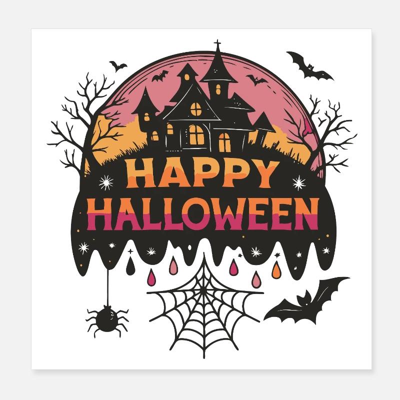 Haunted Castle Halloween Poster 8" x 8" (20x20 cm)