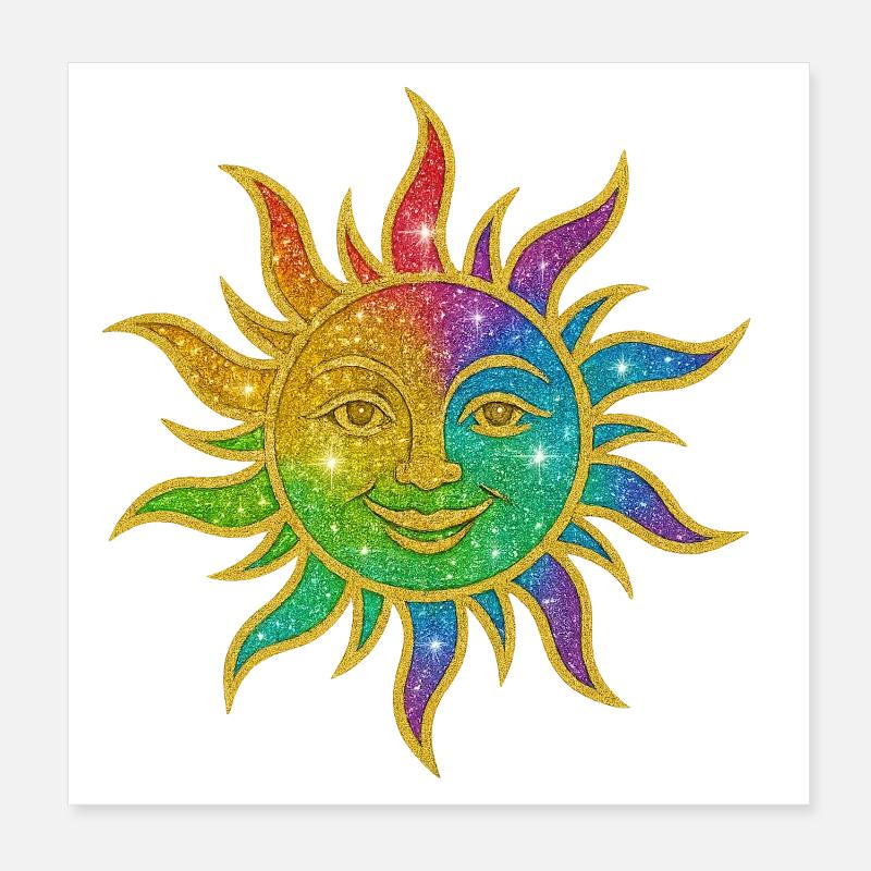 Regenbogen Sonne Glitzerstern Poster 20x20 cm
