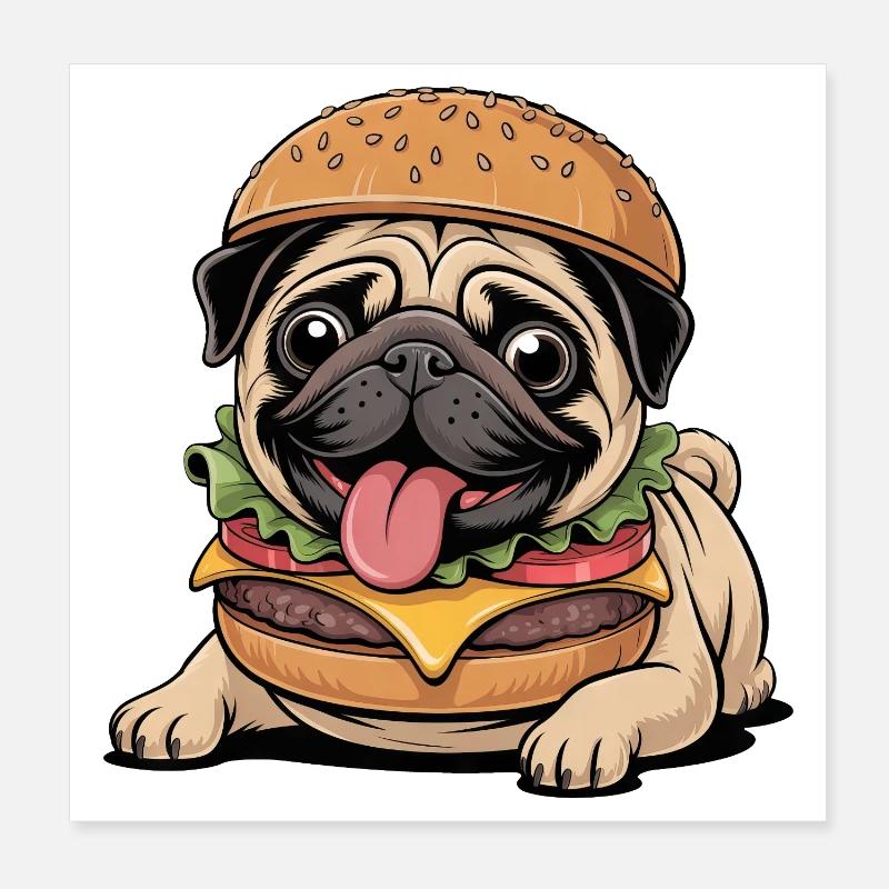 Lustiger Mops als Halloween Monster Cheeseburger Poster 20x20 cm