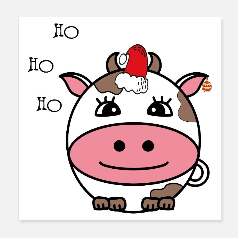 Vache avec chapeau de Père Noël Poster 20 x 20 cm