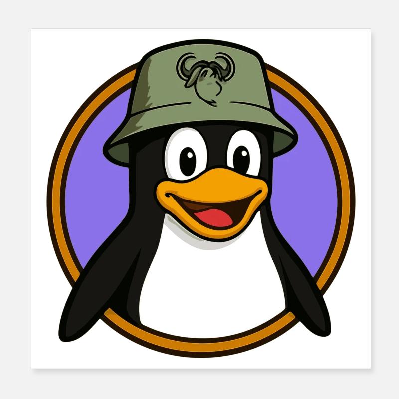 Tux Linux + GNU Hut - Poster 20x20 cm - Weiß