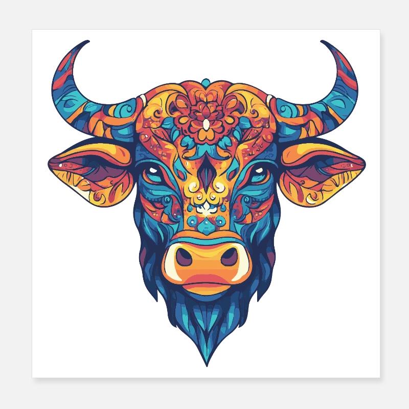 Taureau coloré Poster 20 x 20 cm