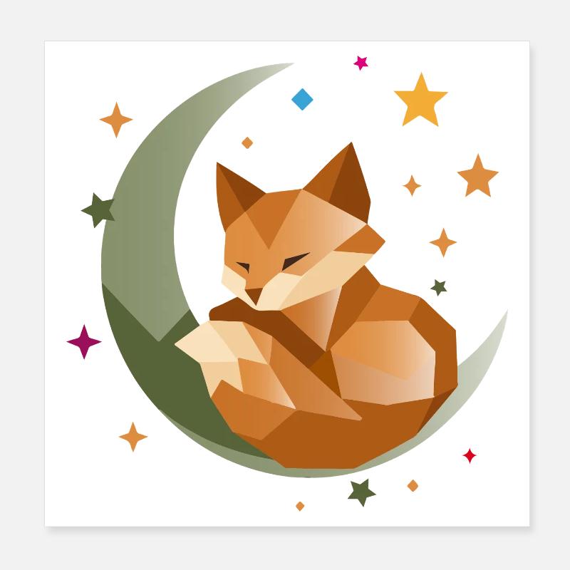 Sleeping Fox on the Moon – Geometric Poster 8" x 8" (20x20 cm)