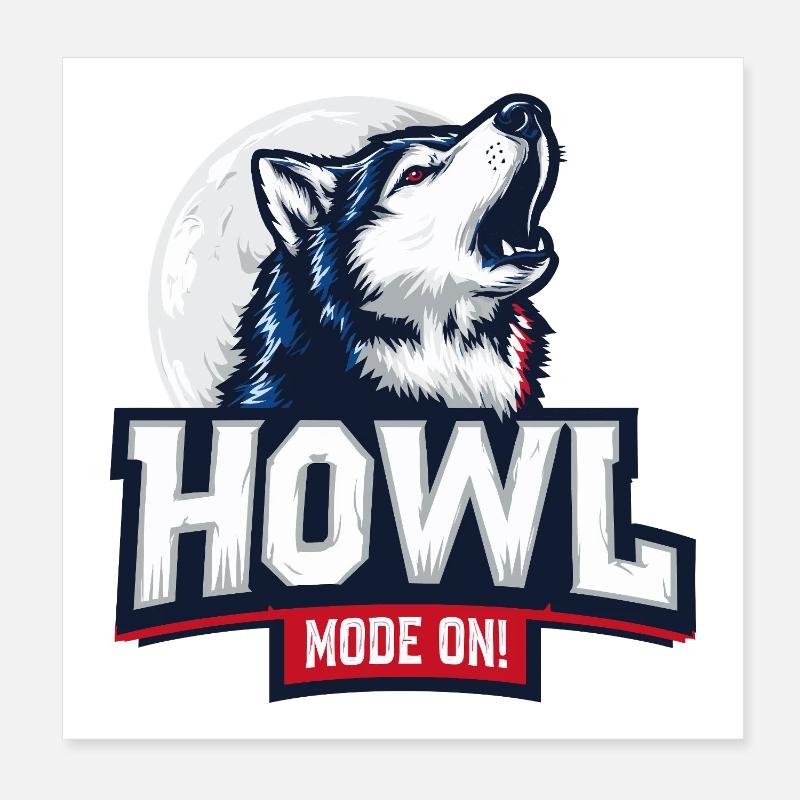 Howl Mode On – Husky Design mit Mond Poster 20x20 cm