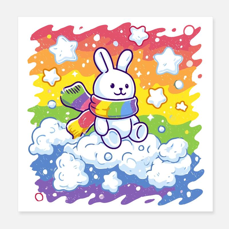 Rainbow bunny on cloud Poster 8" x 8" (20x20 cm)