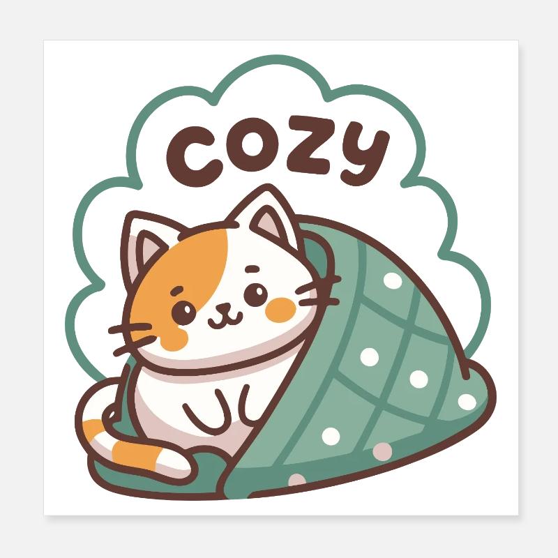 Cat Cozy Under Duvet Poster 8" x 8" (20x20 cm)