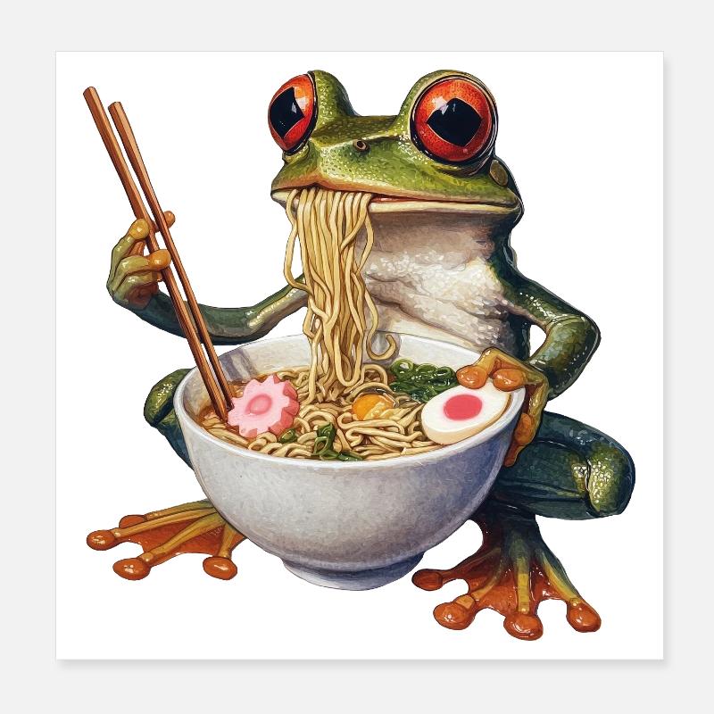 Frog eats ramen Poster 8" x 8" (20x20 cm)