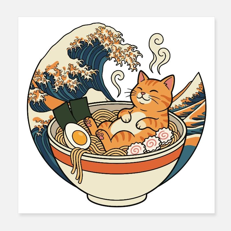 Ramen Katze Poster 20x20 cm