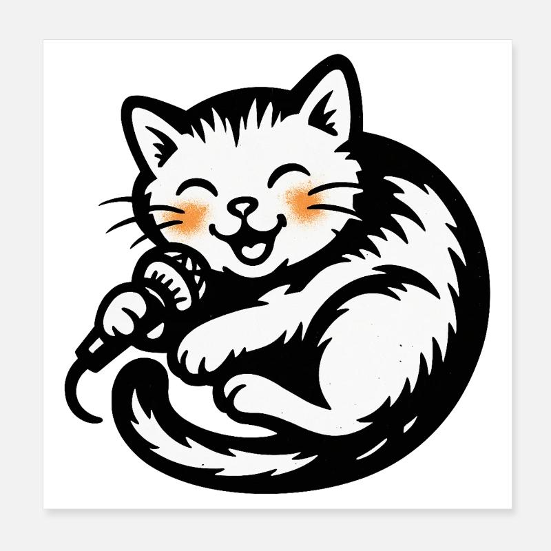 Chanteur chat avec micro Poster 20 x 20 cm