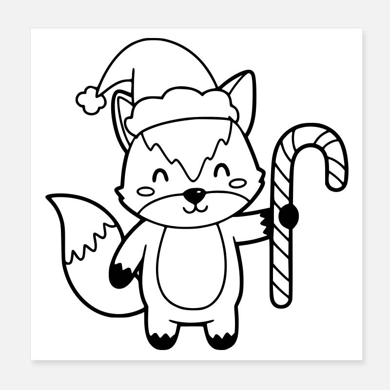 Weihnachtsfuchs mit Candy Cane Illustration Poster 20x20 cm