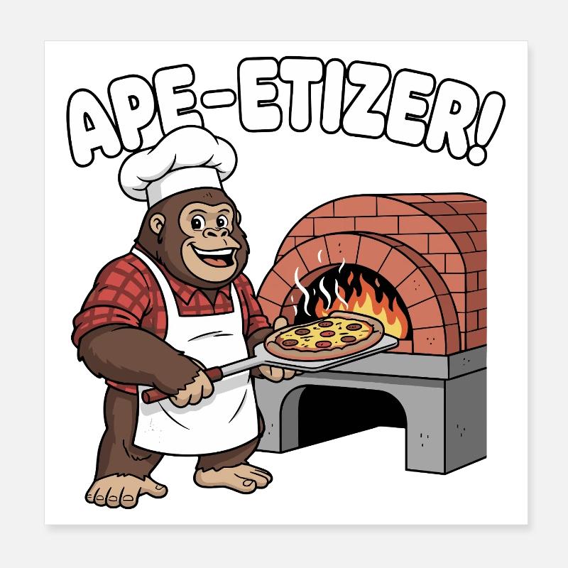 Ape-Etizer Pizza Chef Poster 8" x 8" (20x20 cm)