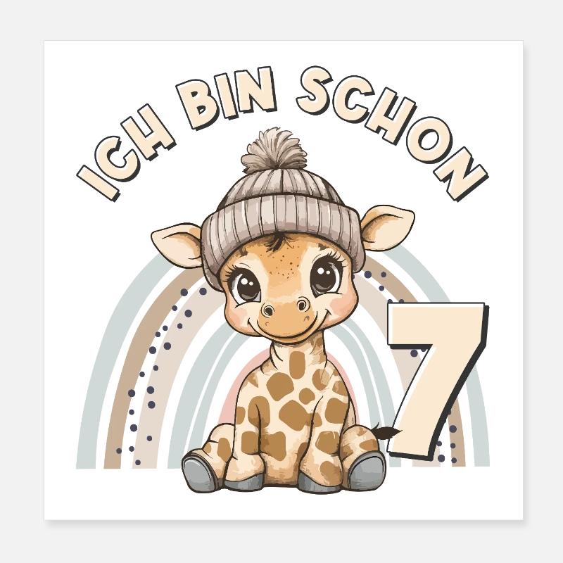 7. Geburtstag Giraffe Regenbogen Süß Niedlich Poster 20x20 cm