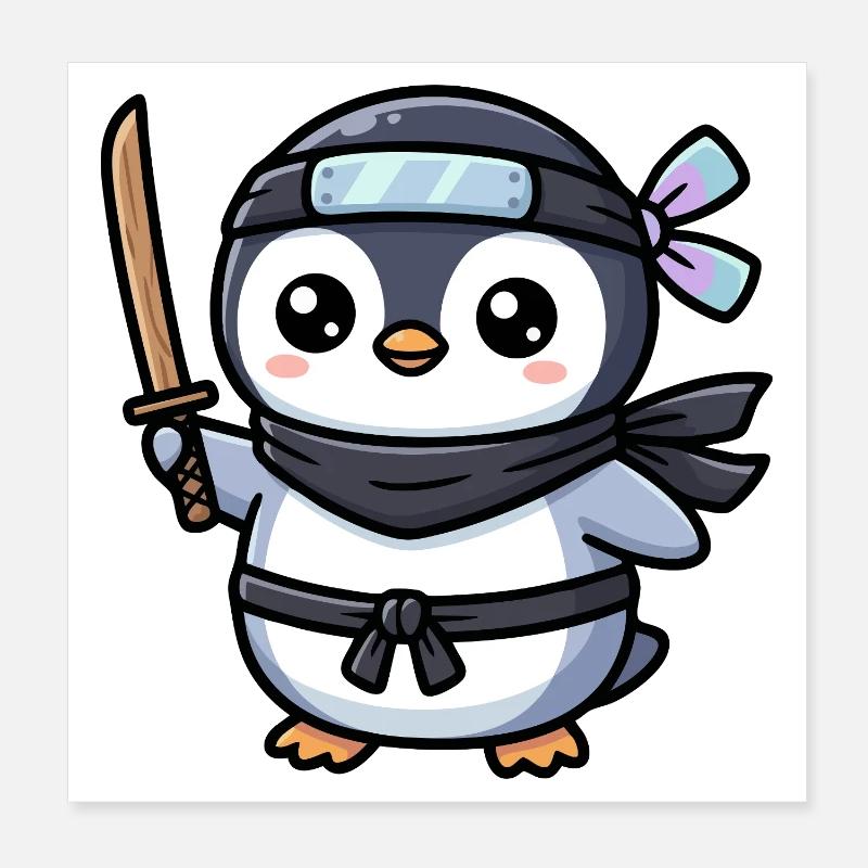 Ninja-Pinguin mit Schwert Poster 20x20 cm