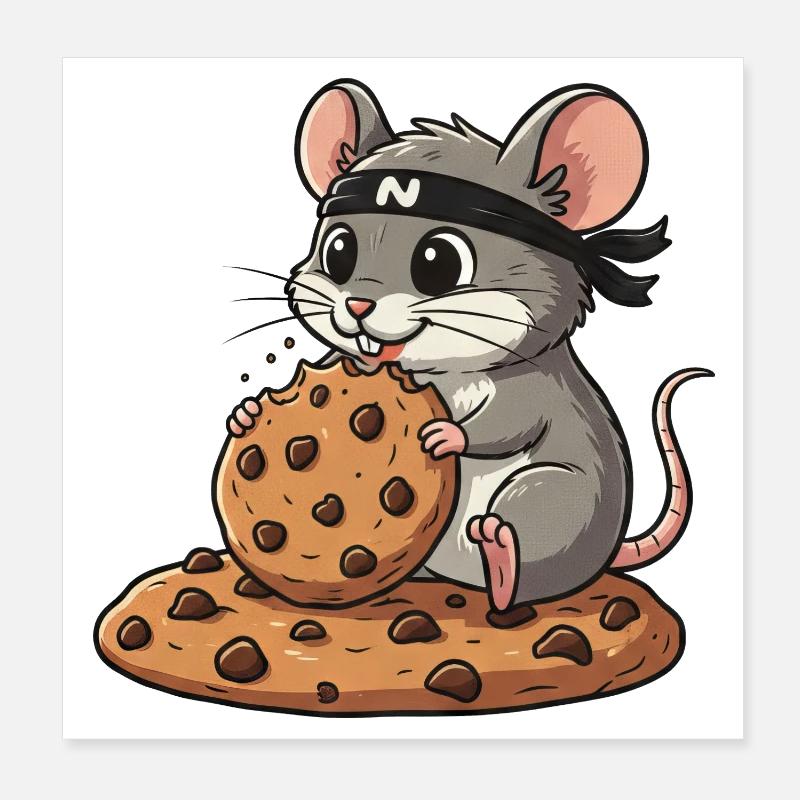 Cute Mouse Cookie Ninja Cartoon Candy Snack Poster 8" x 8" (20x20 cm)