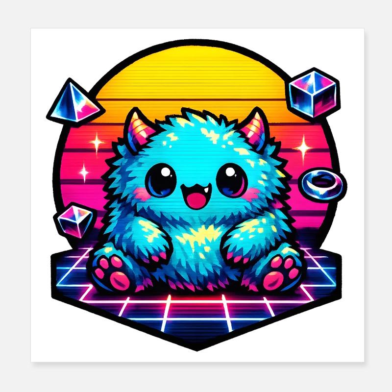 Neon fluffy monster Poster 8" x 8" (20x20 cm)