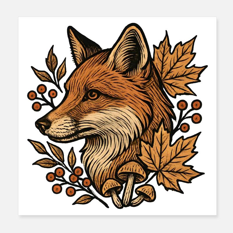 Renard d’automne dans le cercle de feuilles Poster 20 x 20 cm