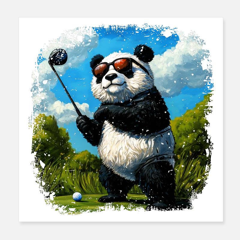 Pandas Golf Poster 20 x 20 cm