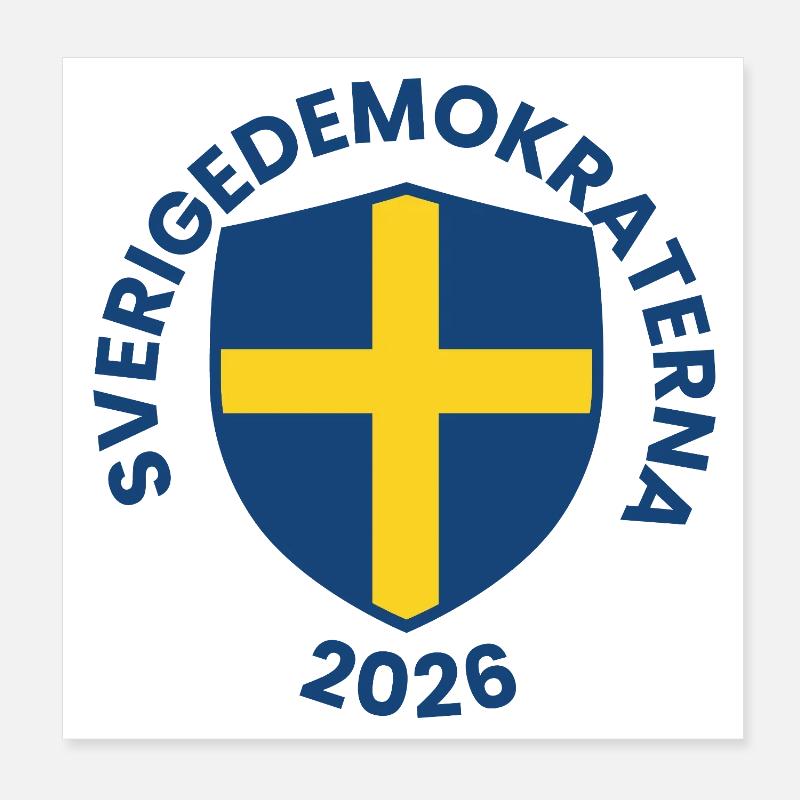 Blauer Schild mit gelbem Kreuzmuster Poster 20x20 cm