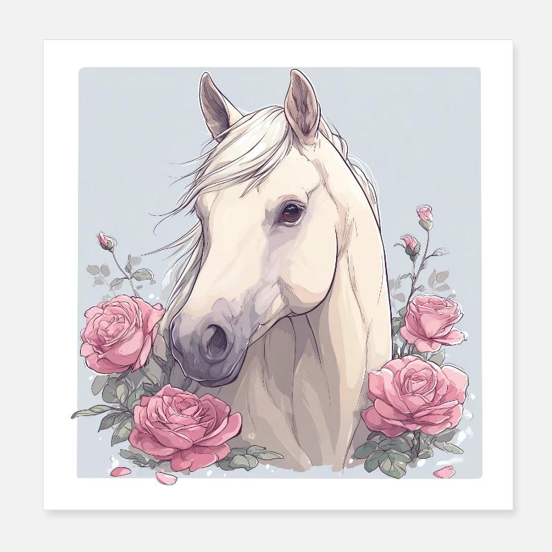 Cheval avec des fleurs Poster 20 x 20 cm