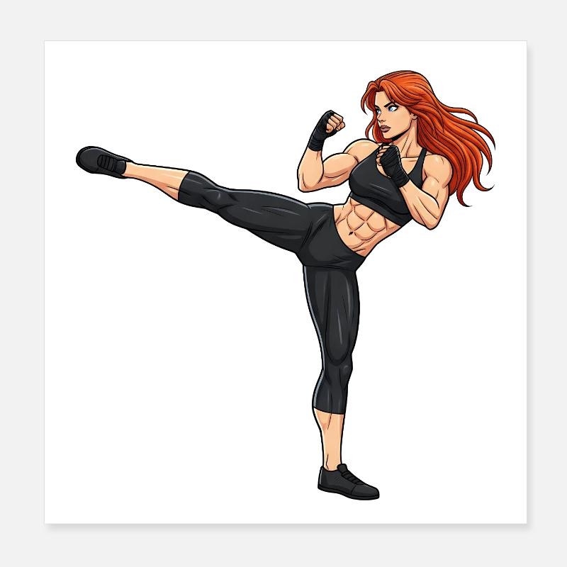 Kampfkunst Kickboxerin Illustration Poster 20x20 cm