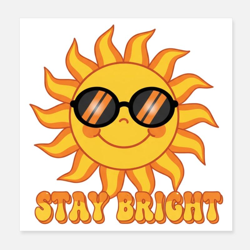 Bleib Bright Retro Groovy Smiling Sun Design Poster 20x20 cm