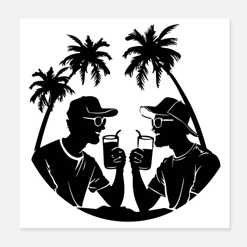 Silhouette de fête de palmiers Poster 20 x 20 cm