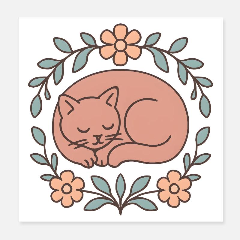 Patte de velours dans une couronne de fleurs Poster 20 x 20 cm