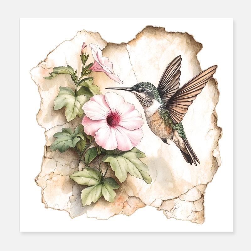 Kolibri mit Blüte Poster 20x20 cm