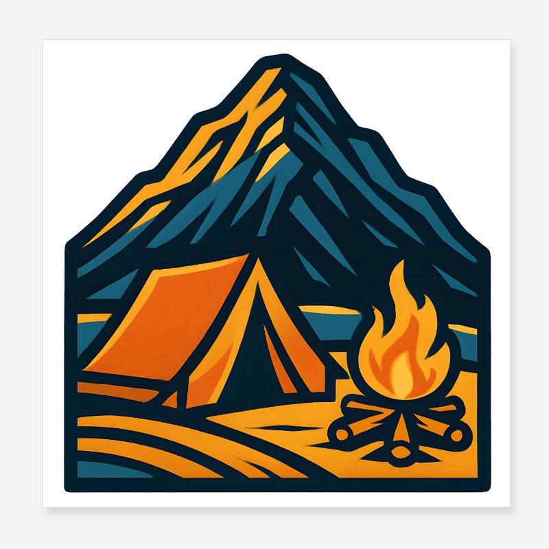 Mountain tent at the campfire Poster 8" x 8" (20x20 cm)