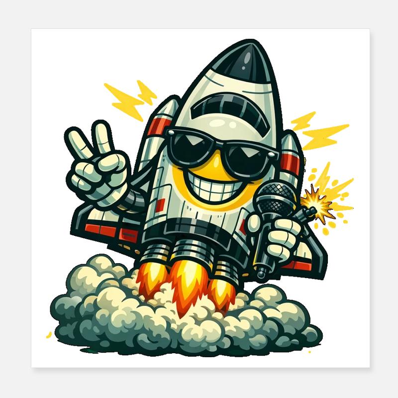 Space Rocket Duck with Microphone Poster 8" x 8" (20x20 cm)