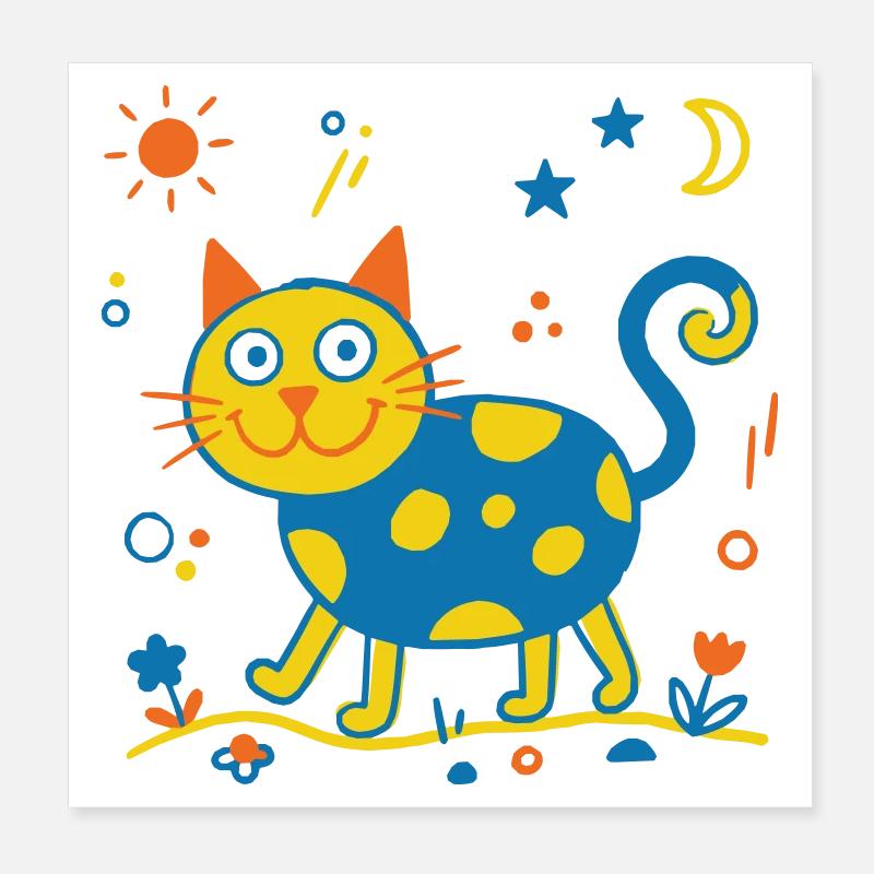 Chat coloré Poster 20 x 20 cm