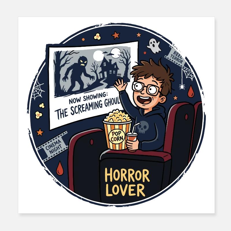 Horror Lover Cinema Night Design Poster 8" x 8" (20x20 cm)