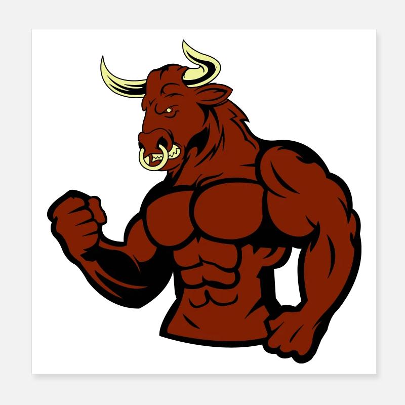 Muscular Bull Taurus Poster 8" x 8" (20x20 cm)