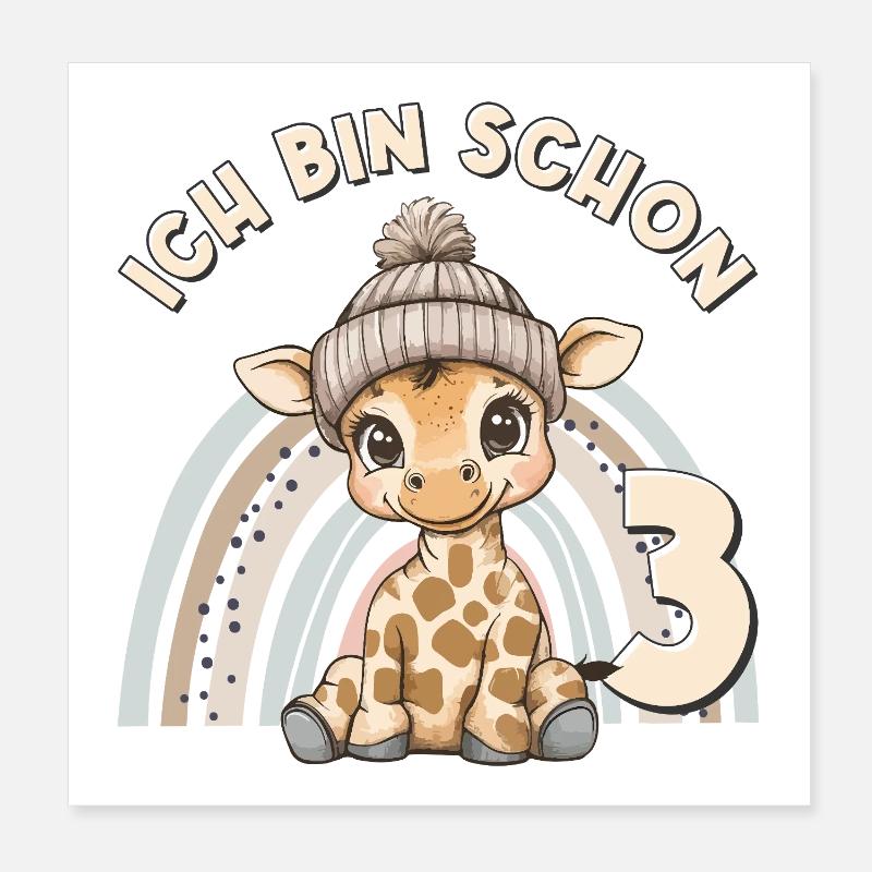 3. Geburtstag Giraffe Regenbogen Süß Niedlich Poster 20x20 cm