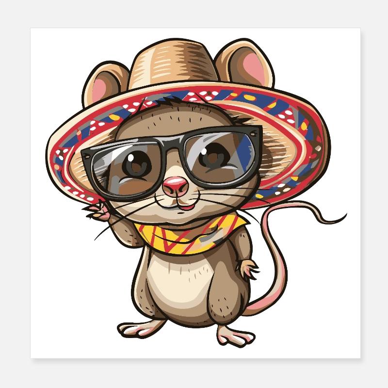 Sombrero drôle de Mouse Comic Poster 20 x 20 cm