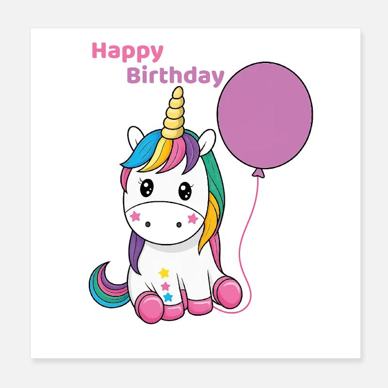 Licorne d’anniversaire avec ballon Poster 20 x 20 cm
